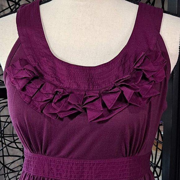 Ann Taylor Loft Size 6 Purple Sleeveless Ruffle Neck Tie Waist Dress EUC - Picture 4 of 13